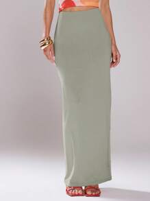 MUSERA 低腰修身长裙，夏季可爱度假休闲90年代风格工作/办公室穿搭 - 淺灰色 - 查看 3