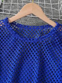 3pcs/Set Teen Girl Casual Daily Street Style Camisole Top, Denim Skort, And Hollow Out Bell Sleeve Top, Spring/Summer Fall Winter - Royal Blue - View 3