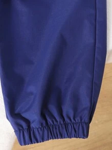 Young Boy Casual Cartoon Pattern Zip-Up Hoodie And Pants Set - Navy Blue - View 6