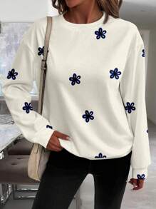 SHEIN LUNE 休闲简约印花图案圆领宽松女式运动衫 - 彩色 - 查看 4