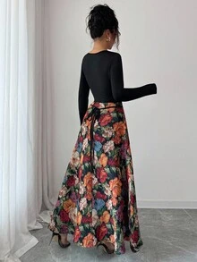 Elenzga Váy chắp vá hoa jacquard thanh lịch dành cho nữ - màu đen - Xem 2