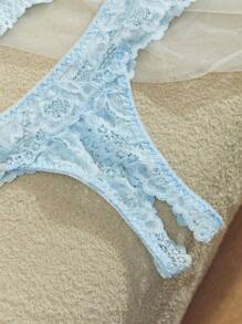 2PCS Women's Floral Lace Sexy Lingerie Set (2pcs With Underwire) Light Blue Lingerie Set Lace Bra And Panty Set Lace Thong Set