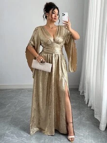 Elenzga Đầm bó eo kiểu Pháp thường ngày cỡ lớn dành cho nữ, thích hợp dự tiệc - Vàng - Xem 5