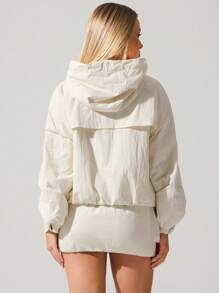 Menodora SHEIN Sport 女士休闲纯色梭织宽松长袖常规夹克 - 杏色 - 查看 3