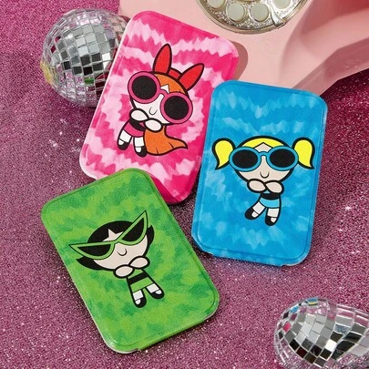 THE POWERPUFF GIRLS X SHEIN 1 件可爱花朵、泡泡、毛茛图案 PU 皮革材质可折叠高清便携式镜子，可独立支撑和手持，轻巧紧凑，方便检查化妆细节，适合旅行和通勤，适合男女，心形、泡泡、花朵、毛茛