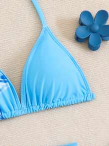 SHEIN 女童可爱碎花三角比基尼泳装套装（印花随机） - 彩色 - 查看 3