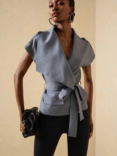 Vesra Asymmetrical Collar + Waist Cinched Short Lightweight Jacket