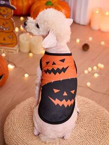 PETSIN 1 pièce de nouveau style de gilet portable pour chat et chien, mode, léger, respirant et confortable avec un imprimé de visage contrastant orange et noir pour Halloween - Multicolore - Voir 1