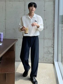 DAZY 男式刺绣图案白色半襟 Polo 领衬衫，春夏 - 白色 - 查看 7