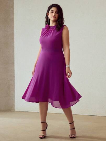 MOTF PREMIUM VESTIDO LIGERO SIN MANGAS CON FLORES 3D DE GASA TALLA GRANDE