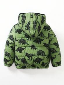 1pc Young Boy's Thick Dinosaur Print Casual Long Sleeve Cotton Jacket, Suitable For Daily Wear, Commuting, School, Autumn/Winter, Outdoor Activities Fall