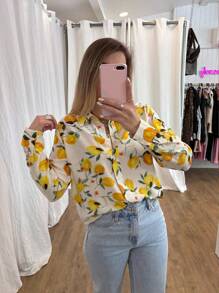 EMERY ROSE Women's Shirt, Casual Lemon Long Sleeved Button Up Shirt, Suitable For Spring And Autumn Fall Cloth For Women - Multicolor - View 7