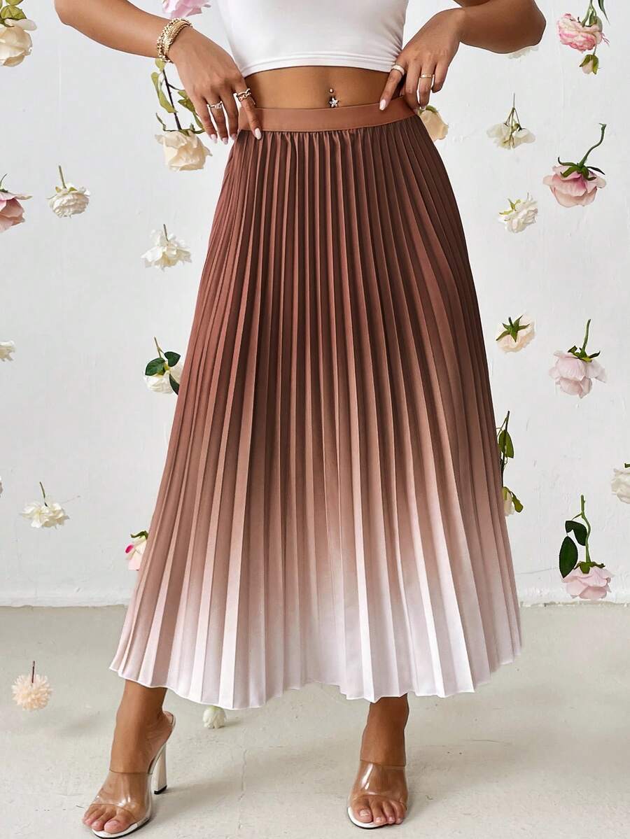 Firerie Women's Casual Gradient A-Line Pleated Skirt - Brown - View 1