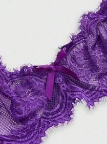 ROMWE Goth 蕾丝花卉刺绣钢圈三角杯文胸 - 紫色 - 查看 3