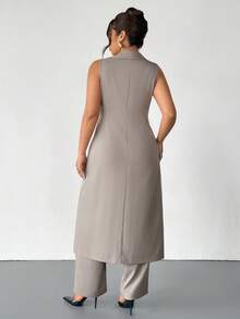 Firerie Plus Size Women Long Sleeveless Blazer Suit In Spring - Khaki - View 2