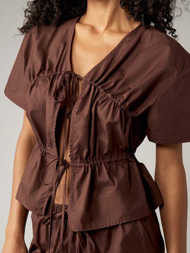 Gathered Front Crop Top With Wide Leg Pants