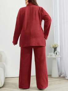 EURMUSE Solid Color Turtleneck Casual Sweater 2pcs/Set - Burgundy - View 2