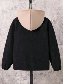 SHEIN Lässige Farbblock-Kapuzenjacke mit Reißverschluss für Teenager-Jungen, Winter, Y2k, Abschluss, Schulanfang, Cord-Oberbekleidung, Herbst/Winter schwarze Kapuzenjacken für Teenager-Jungen - Verschiedenfarbig - Übersicht 6