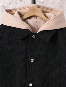 SHEIN Lässige Farbblock-Kapuzenjacke mit Reißverschluss für Teenager-Jungen, Winter, Y2k, Abschluss, Schulanfang, Cord-Oberbekleidung, Herbst/Winter schwarze Kapuzenjacken für Teenager-Jungen - Verschiedenfarbig - Übersicht 4