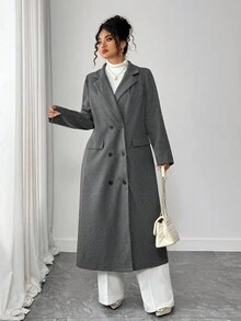 Elenzga Sombrero de lana largo con solapa de moneda vintage de moda, otoño/invierno - Gris - Ver 8