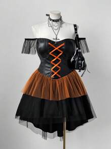 Sunspun Plus Size Women Halloween Witch Dress - Multicolor - View 5
