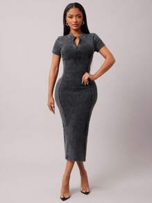 SHEIN SXY 女士修身中长款夏季连衣裙 - 黑色 - 查看 7