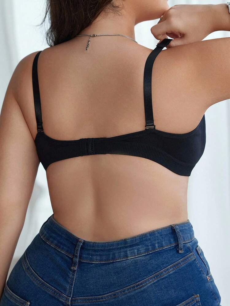 SHEIN 加大码纯色无缝哺乳文胸，1 件 - 黑色 - 查看 2