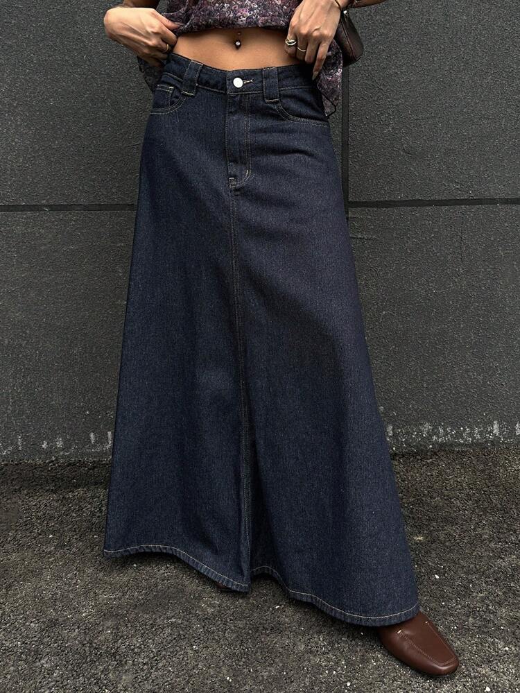 Women's Solid Color Minimalist Casual Denim Skirt Jeans Skirt