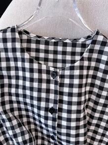 Franclia Chemise décontractée à col rond sans manches à carreaux et à simple boutonnage pour femmes, printemps/été - Noir et Blanc - Voir 3