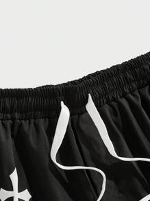EASEVO Men Plus Size Printed Drawstring Black Casual Shorts, Emo - Black - View 3