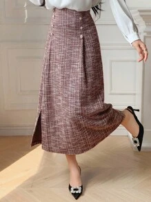 DAZY Saia Assimétrica Elegante e Texturizada para Mulheres, Outono/Inverno - Rosa chiclete - Visão 1