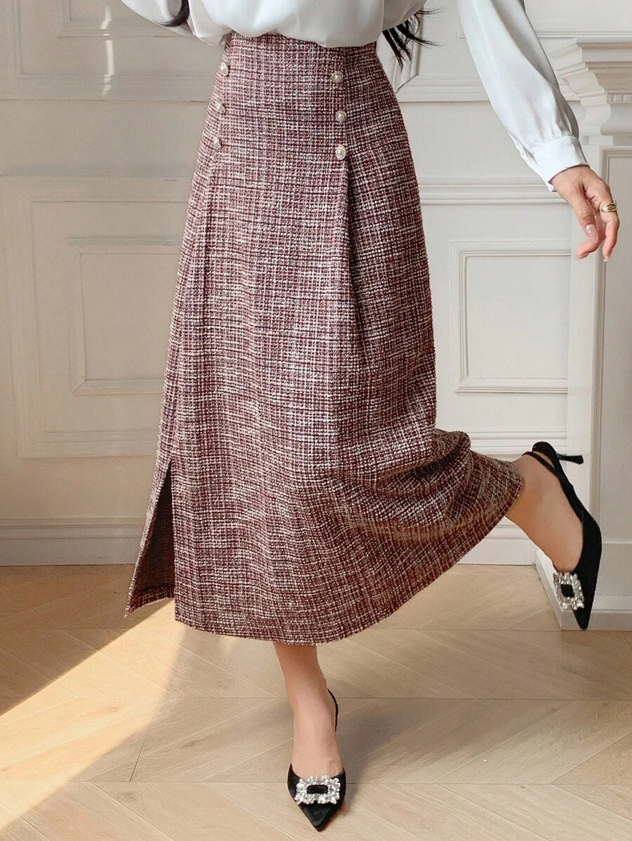 DAZY Saia Assimétrica Elegante e Texturizada para Mulheres, Outono/Inverno - Rosa chiclete - Visão 1