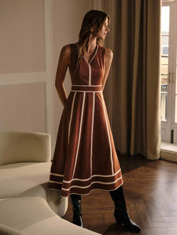 SUEDETTE CONTRAST TAPE DRESS