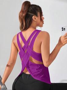 Slayform 女式交叉露背健身背心，适合日常锻炼，紫色健身上衣，交叉健身上衣，露背健身上衣，女式健身上衣，露背健身上衣，露背健身上衣，女式健身上衣，交叉背健身上衣，女式健身上衣，女式健身上衣 - 紫色 - 查看 3