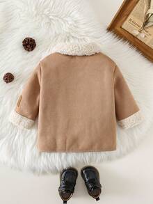 SHEIN Baby Boys Thermal Lined Thickened Soft Comfortable Casual Versatile Classic Lapel Long Sleeve Coat, Mid-Length Outerwear, Suitable For Indoor, Outdoor, Daily, Sports, Play, Party, Holidays, Back To School Streetwear, Autumn/Winter Fall