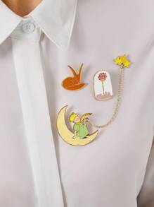 LE PETIT PRINCE X SHEIN Fashionable & Cute Zinc Alloy Keychain, Bag Charm Ornament, Collectible Gift, Moon & Star Design, Gold - Multicolor - View 2