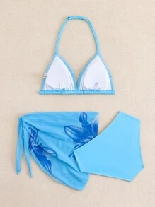 SHEIN 女童可爱碎花三角比基尼泳装套装（印花随机） - 彩色 - 查看 2