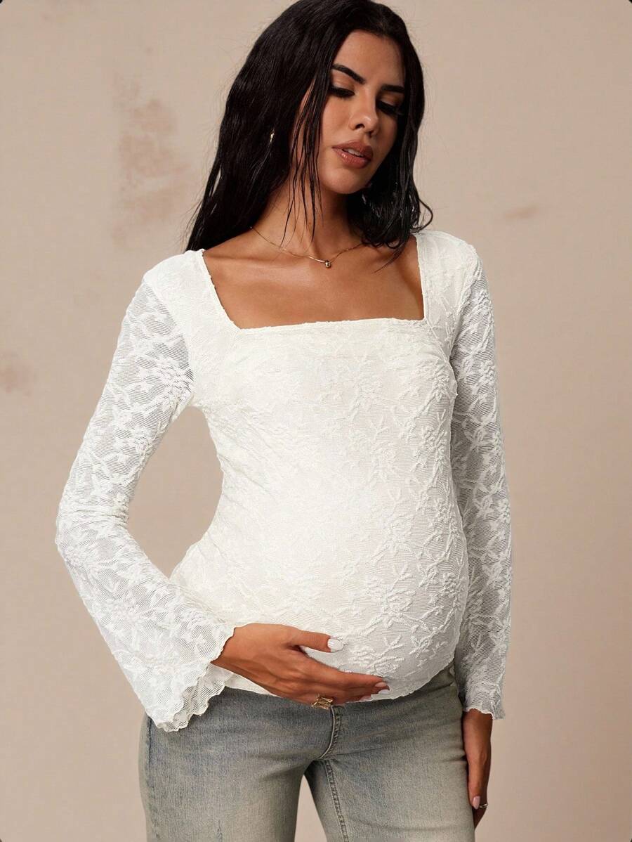 MaterniChic 孕妇纯色方领加厚优雅长袖T恤