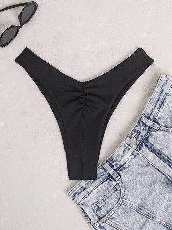 Summer Beach Plain Ruched Bikini Bottom