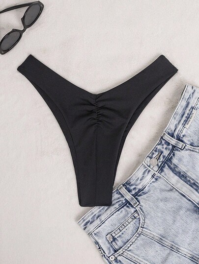 Bas de bikini unicolore à ruché