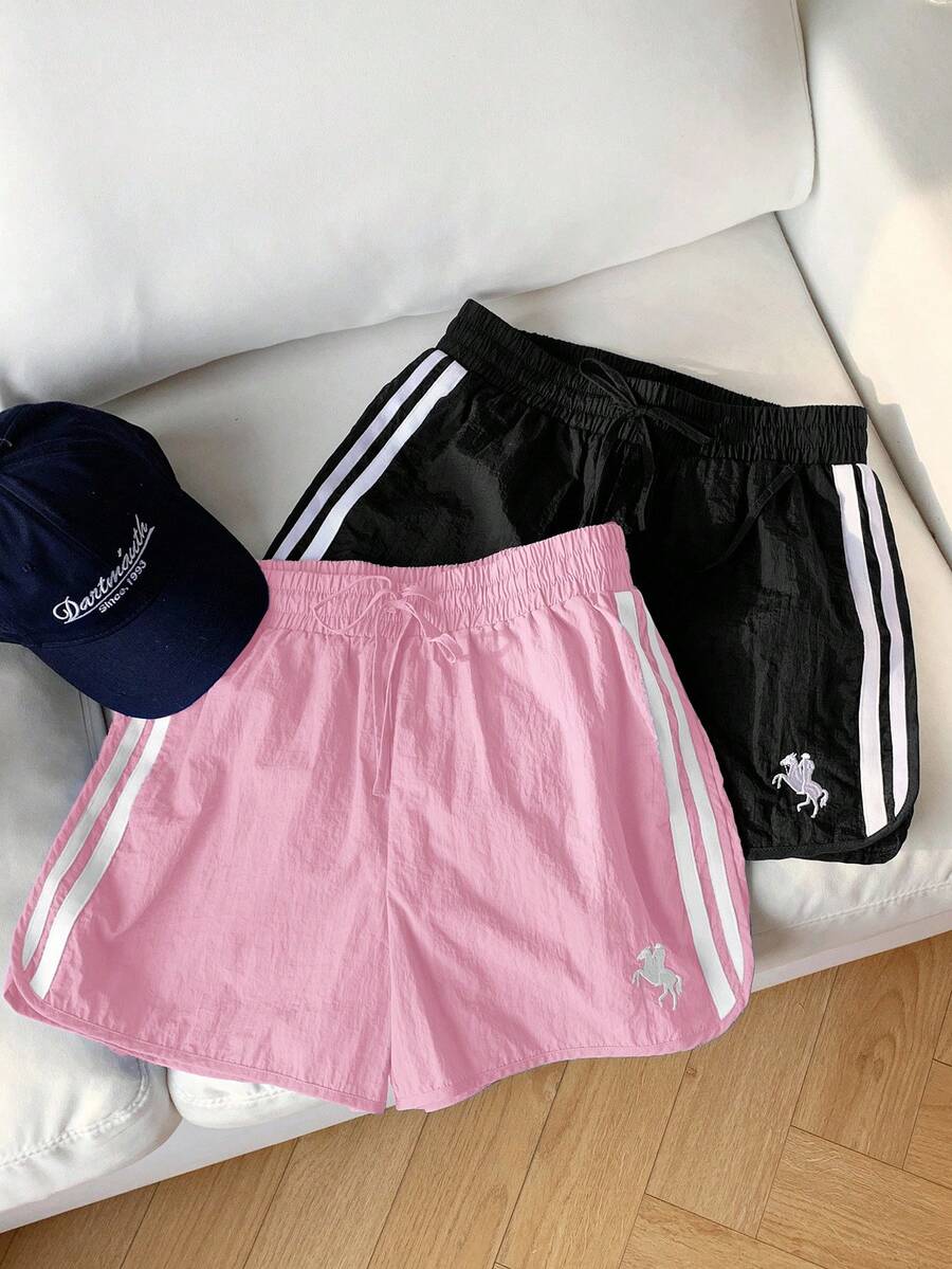 Comfortcana Quần short thể thao thêu sọc hai tông màu thoải mái mùa hè - Nhiều màu - Xem 1