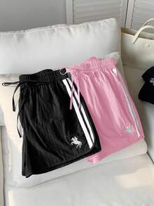 Comfortcana Quần short thể thao thêu sọc hai tông màu thoải mái mùa hè - Nhiều màu - Xem 6