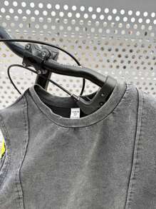 SHEIN Teens/Youth Casual Street Style Solid Color Comfortable Round Neck Patchwork Tank Top, Suitable For Commuting, School, Daily Casual, Travel, Sports, Spring/Summer