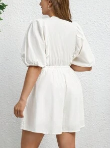 SHEIN LUNE Trang phục Navycore cỡ lớn dành cho nữ Trang phục trở lại trường Trang phục Halloween màu trơn dành cho nữ Trang phục cổ chữ V tay bồng phong cách hàng hải thường ngày dành cho nữ Trang phục hàng hải ven biển Bộ đồ liền thân thường ngày Trang phục đi chơi Quần áo giáo viên Quần liền thân - trắng - Xem 2