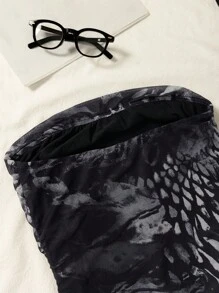 INAWLY Plus Size Minimalist Print Strapless Dress - Black - View 5