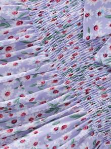 女童花卉印花蝴蝶结装饰短袖连衣裙