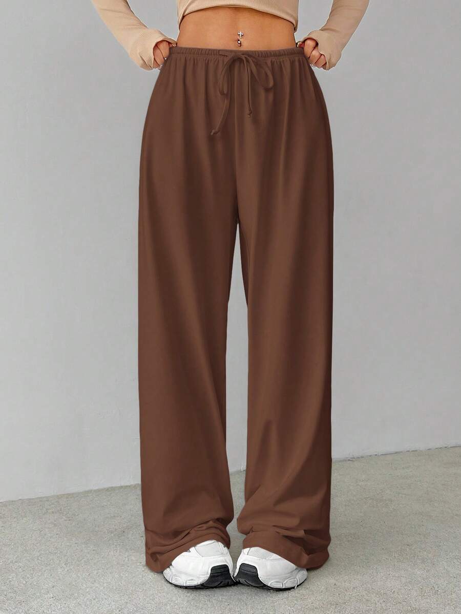 SHEIN Tall 柔软白色针织家居宽松裤，宽松裤 - 棕色 - 查看 1