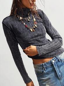 Bohemela 女士纯色针织长袖高领插肩休闲T恤高领上衣长袖上衣女式立领上衣 - 黑色 - 查看 4