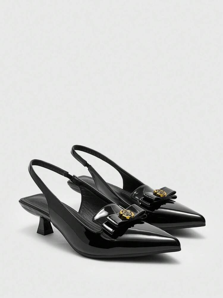 CUCCOO BIZCHIC Sapatos de Salto Alto Pretos Bico Fino e Sem Parte Traseira para Mulheres