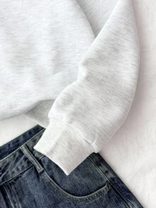 少女字母与美国国旗印花拉链休闲连帽衫 - 淺灰色 - 查看 4